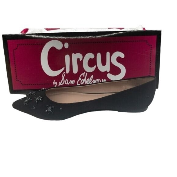 Circus By Sam Edelman Black Velvet Flats With Rhinestone & Stud Detail - Picture 5 of 10
